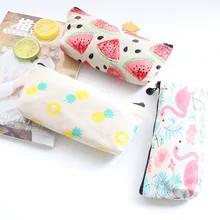 1 шт. Kawaii Фламинго Холст Школа Пеналы для карандашей студент карандаш мешок фруктов Стиль хранения Pen Сумка канцелярские подарок для офиса