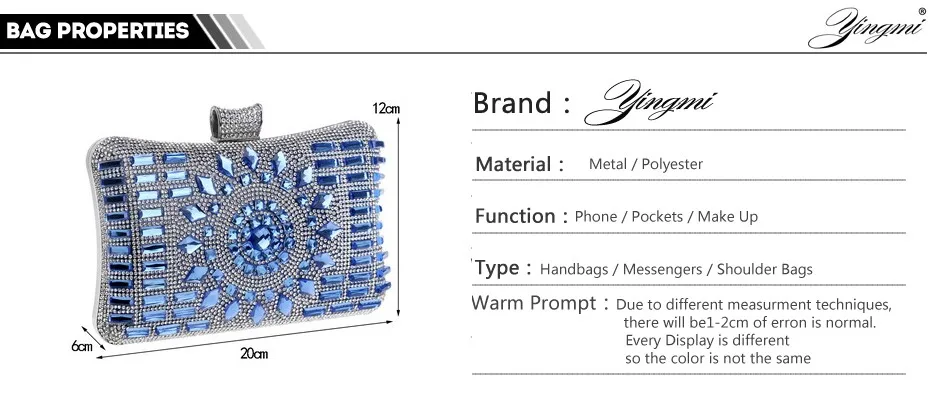 Yingmi акрил Для женщин роскошные бриллианты клатч Вечерние сумки леди Посланник цепи Сумки для свадьбы/Вечеринки/ужин Сумки