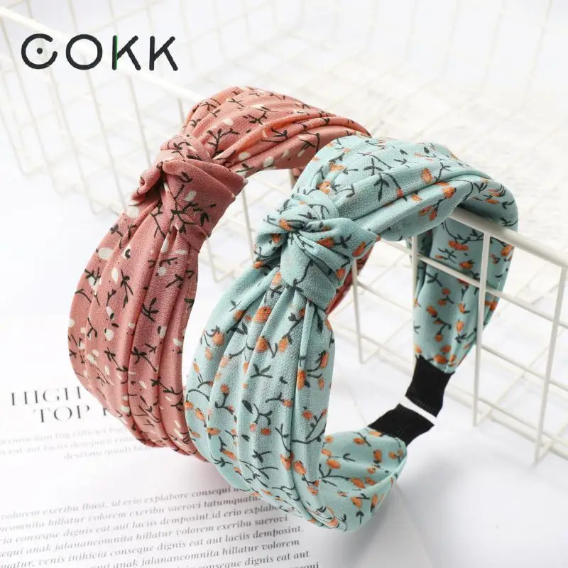 

COKK 2019 New Flower Print Hairband Head Women Hair Hoop Cotton Cross Top Hair Hoop Knotted Ladies Women Headbands Headwrap