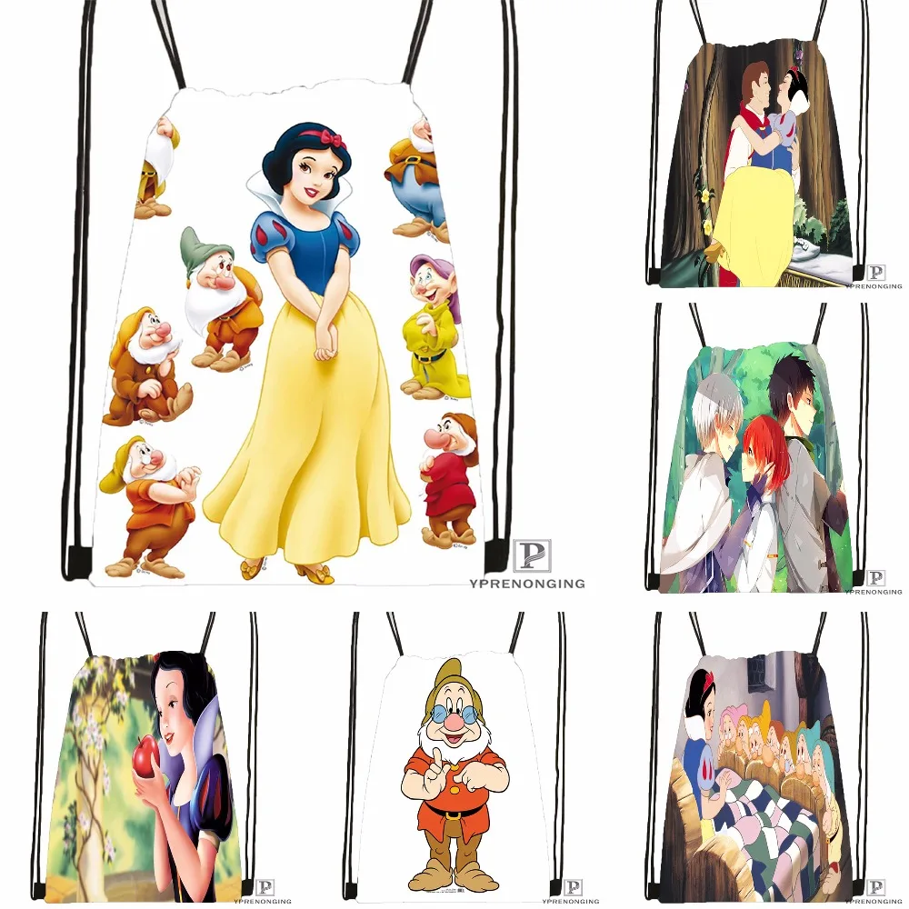 Custom Snow White Drawstring Backpack Bag Cute Daypack Kids Satchel Black Back 31x40cm 180531 03 68