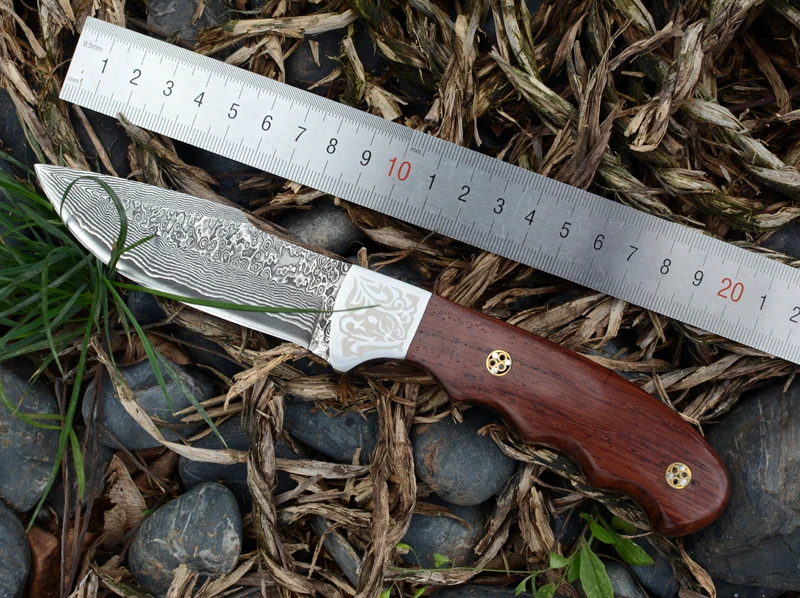 

Voltron leaflet red Damascus steel knife mountaineering jungle outdoor camping multifunctional knife collection gift knife