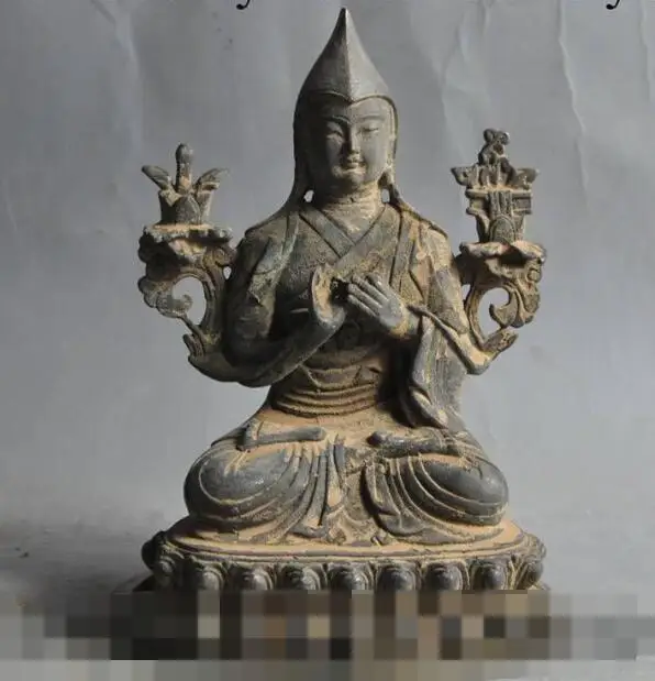 

S00049 6" old chinese tibet buddhism temple bronze seat lotus Tsongkhapa buddha statue (B0328)