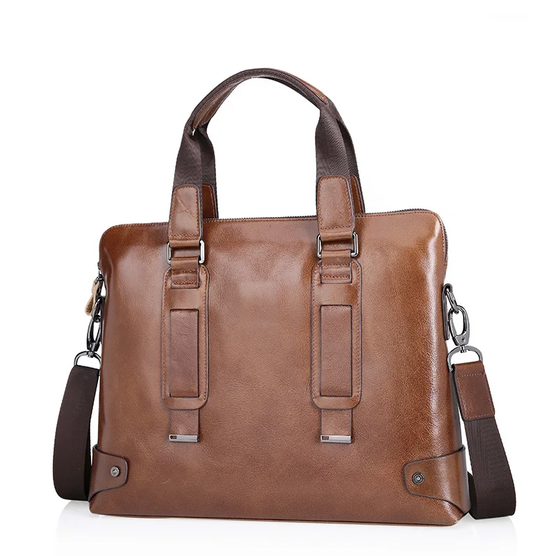Vintage 100 Genuine Leather Bag Men Messenger Bags Business Bags Real Leather Briefcase Portfolio Handbags