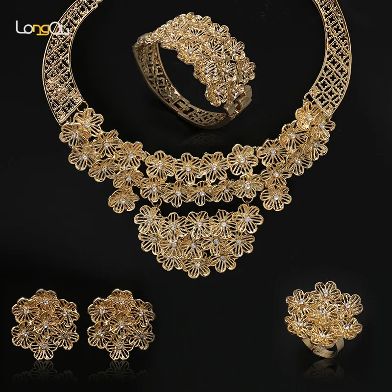 

2018 Top Exquisite Dubai Jewelry Set Luxury Gold-color Big Nigerian Wedding African Beads Jewelry Set Costume Design