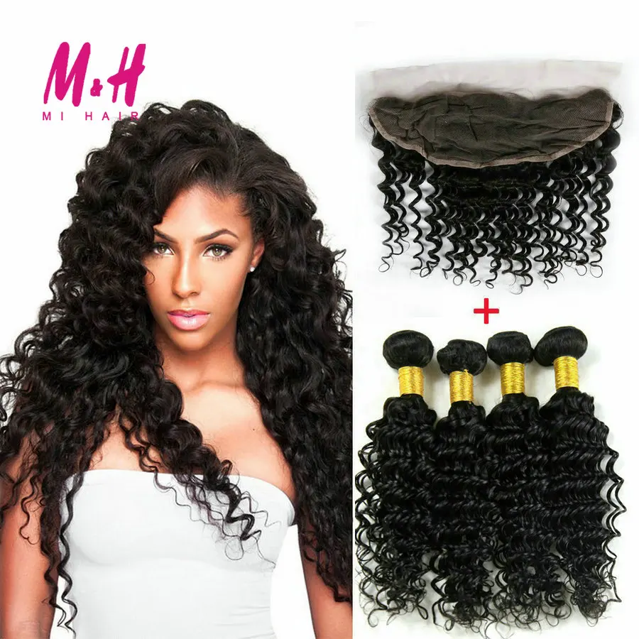 Indian Deep Wave Virgin Hair With Frontal Closure Indian Deep Wave Curly Hair With Frontal Lace Frontal Closure With Bundles