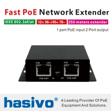 PoE сетевой коммутатор Ethernet PoE удлинитель 250 м с 1 портом 10/100 м Rj45 вход 2 порта 10/100M Rj45 выход