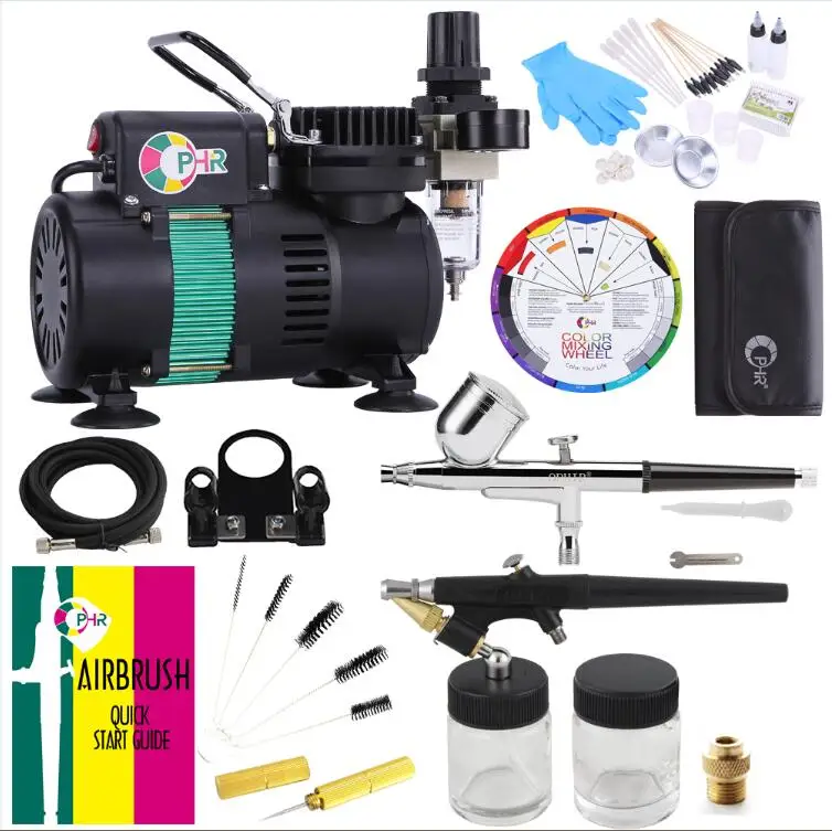 

OPHIR Airbrush Kit Air Compressor Set with 2 Fans includes Dual Single Action for Body Painting Food Coloring Hobby Model AC049+
