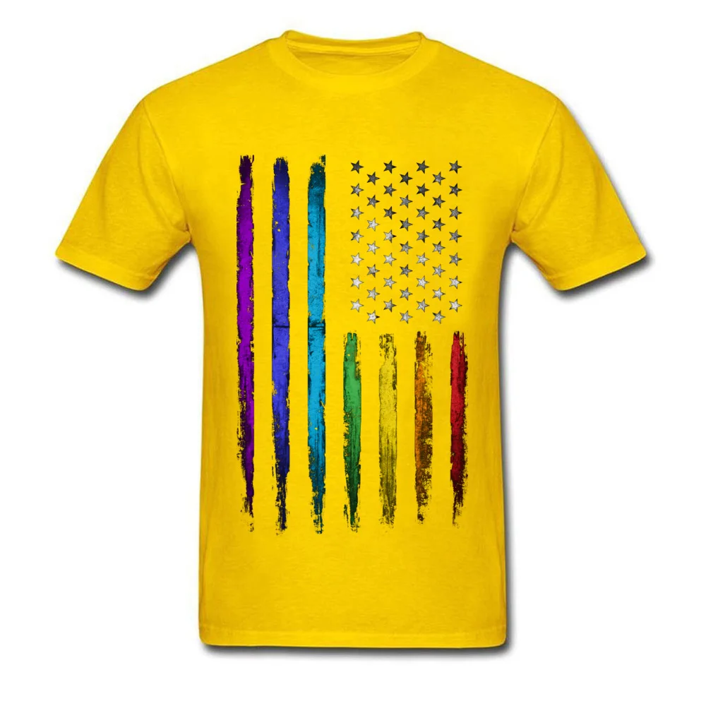 American rainbow flag T-shirts for Men Simple Style Summer/Autumn Tops & Tees New Arrival Clothing Shirt Crew Neck 100% Cotton American rainbow flag yellow