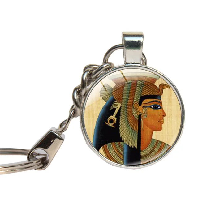 Egypt Mummy Keychain Glass Cabochon Egyptian Cat And Cleopatra Pharaoh