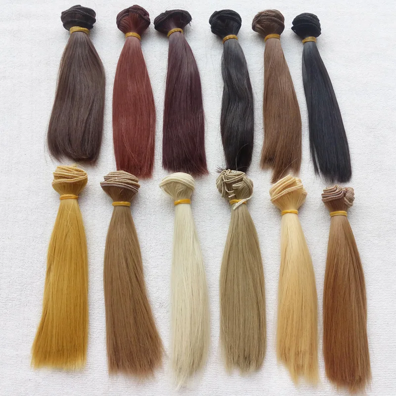 12 pièces/lot vente chaude droite poupée cheveux couleur naturelle bricolage BJD perruque cheveux (lot de 12)