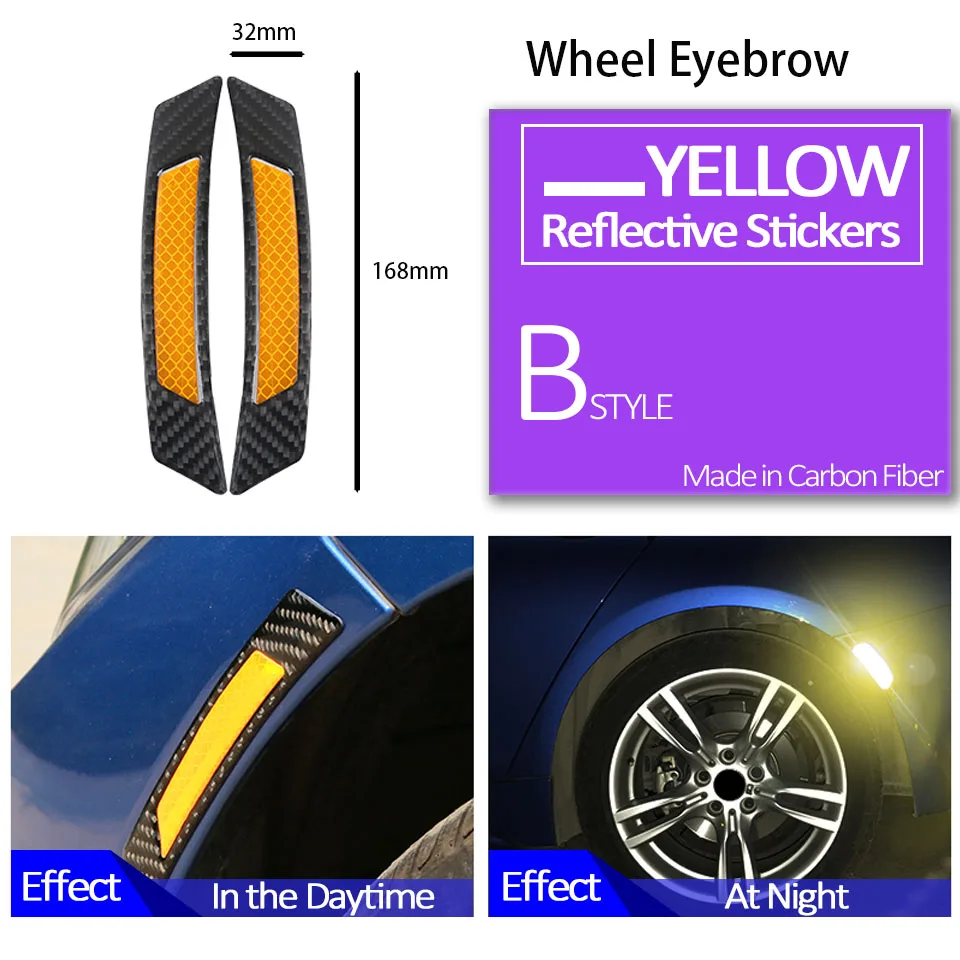 Колеса автомобиля брови двери боковая Светоотражающая Защитная Наклейка для Subaru Impreza XV hyundai Solaris tucson I30 creta Kia Rio 3 Ceed - Название цвета: Wheel Black Yellow