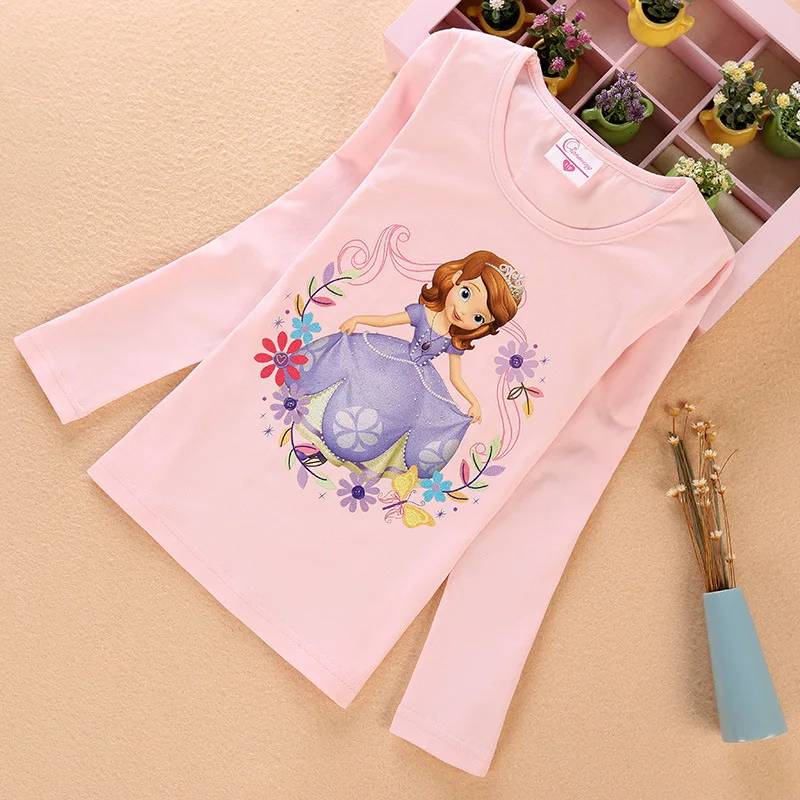 

Jargazol Toddler Girls Tops Cartoon Sofia Princess Printed 3D Embroidery Spring Fall Long Sleeve T Shirt Camiseta Icing Shirts