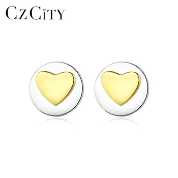 

CZCITY Solid Round Heart 925 Sterling Silver Stud Earrings for Women Sterling Silver Fine Jewelry Valentine's Day Gifts SE0351