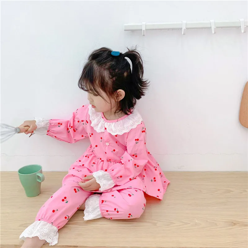 Детский Пижамный костюм для девочек Новинка года, осенняя одежда для сна комплект хлопковой пижамы для малышей, милая одежда для сна с фруктовым принтом, детские пижамы
