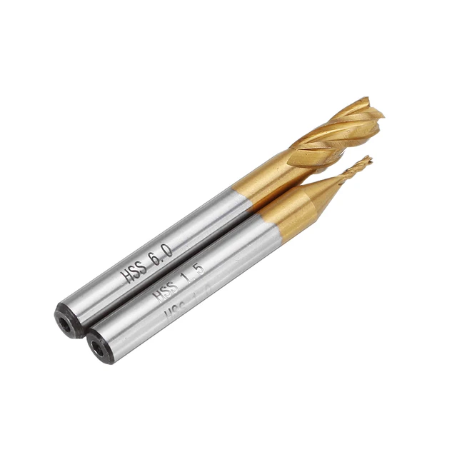 Drillpro 10pcs Titanium Coating 1.5-6.0mm HSS 4 Flute End Mill Cutter 6mm Shank CNC Drill Bits Set Spiral Bit