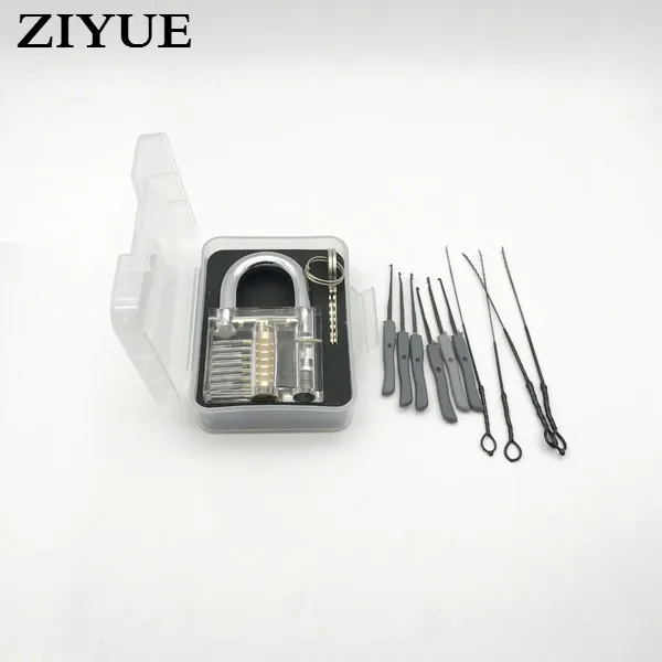 Clear padlock practice lock pick set with Broken Key Extractor Set