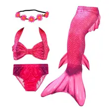 4 шт., купальник для девочек, комплект бикини принцессы с рыбьим хвостом, высокая эластичность, купальный костюм, купальный костюм, праздничный карнавальный костюм, пляжная одежда