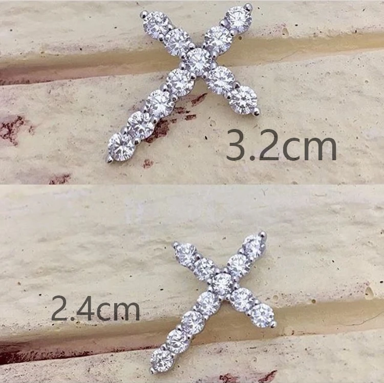 

New Latin Cross Charm Necklace with Clear Zircon Elements Crystals Pendant Women's 925 Sterling Silver Genuine Cross Necklace