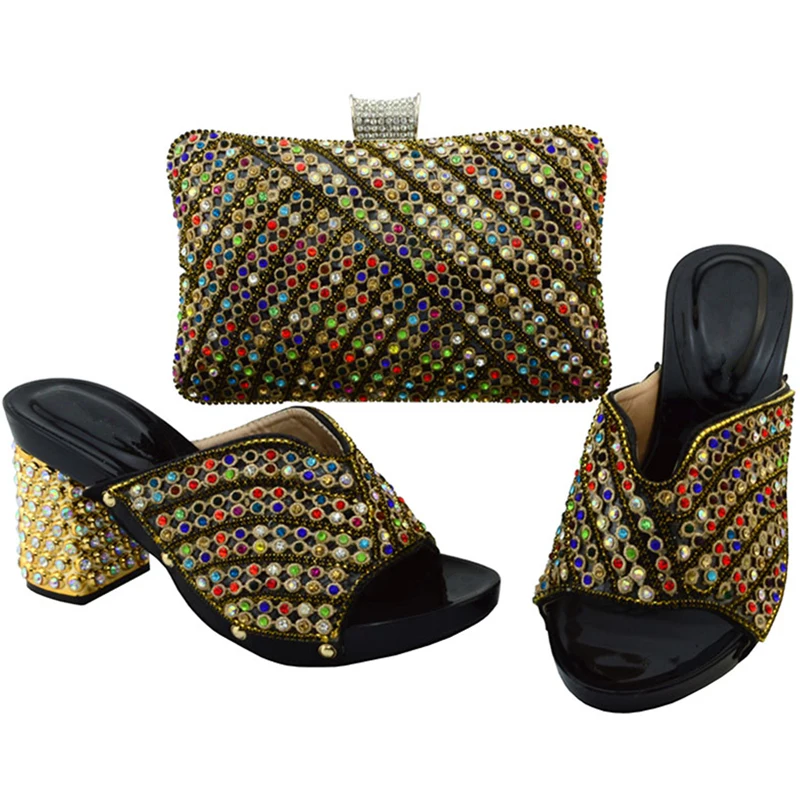 Bolso Las Nigeriano Zapatos Señoras Mujeres verde De Negro Rhinestone Oro Bolsa Conjunto Color púrpura Italianas Y Real rojo Sistemas Con oro Del Set azul Decorado Fwq56