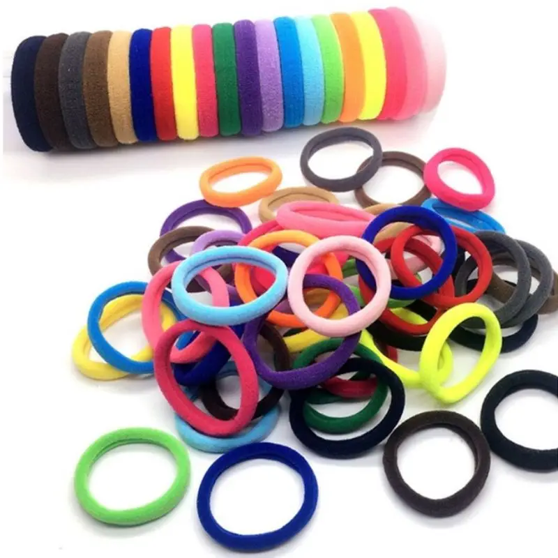Women Girls High Elasticity 4cm Medium Thick Rolled Towel Hair Rope Candy Solid Color Rubber Band Ring Ponytail Holder Scrunchy