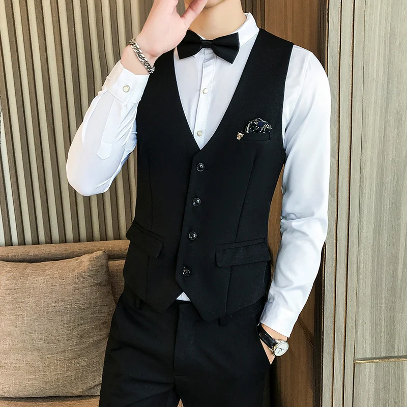 Men'S Summer New Chest Decoration Wild V-Neck High Quality Suit Vest Business Casual Fashion Slim Single-Breasted Vest Men'S Summer New Chest Decoration Wild V-Neck High Quality Suit Vest Business Casual Fashion Slim Single-Breasted Vest