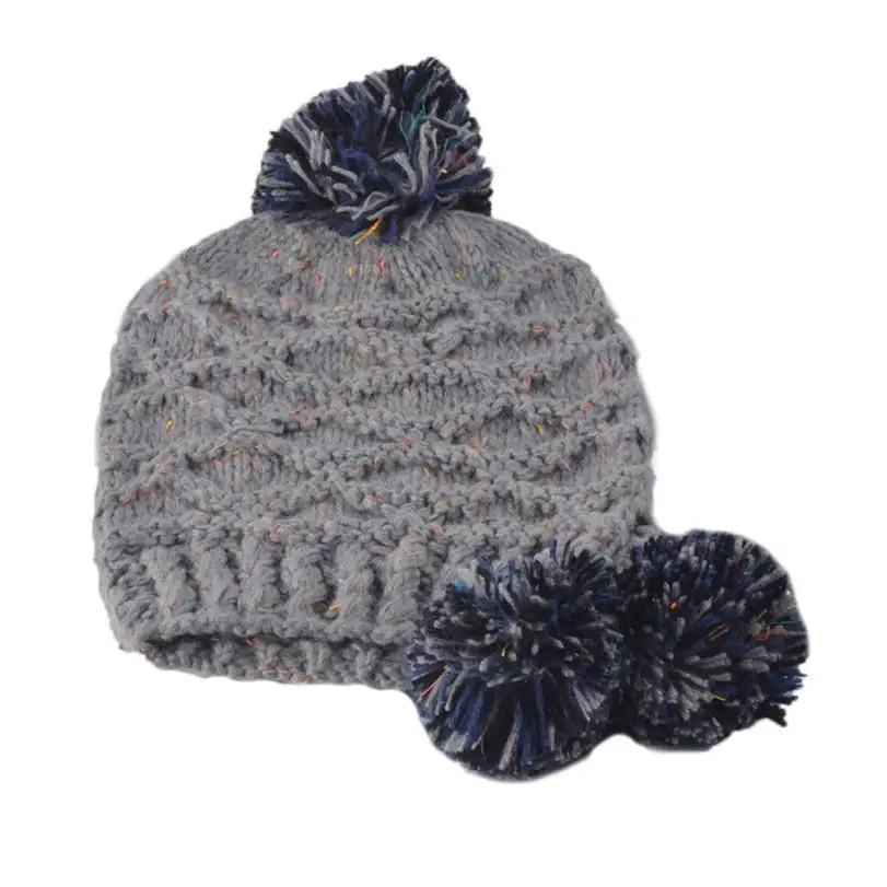 

Women Fashion Keep Warm Winter Hats Knitted Wool Hemming Autumn models Color mixing Hairball tab Wool 56~58cm