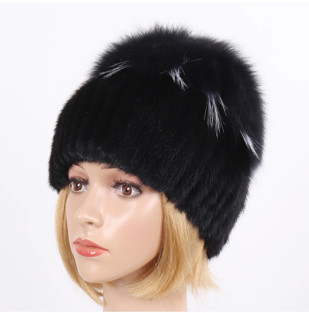 Зимние брендовые роскошные шапки для женщин из натурального меха норки, вязаная шапка, ручная работа, теплые шапочки, женская модная зимняя