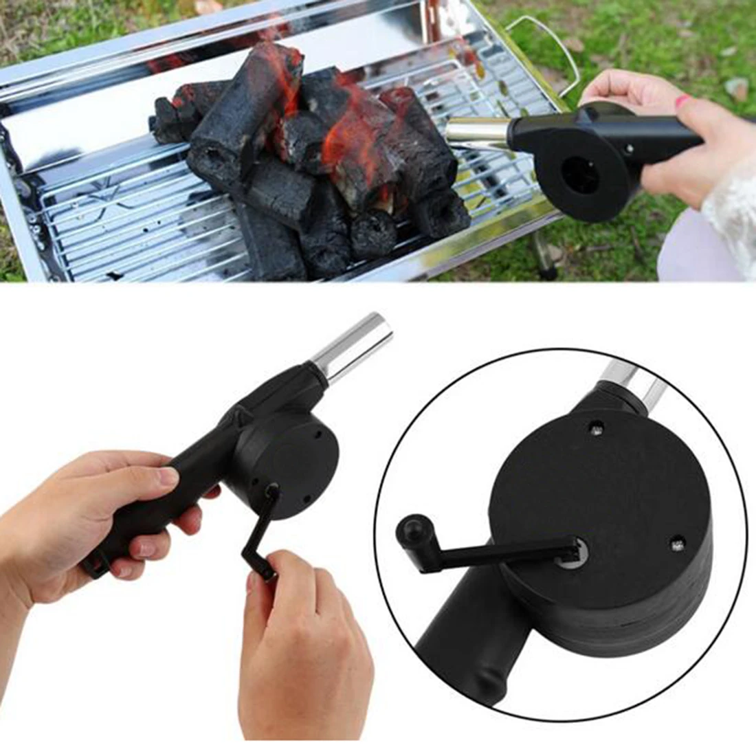 BBQ Fan Manually Blower Cranked Outdoor Picnic Camping Fan Air Blower