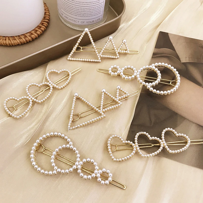 

Pearl Hair Clips Korea Fashion Women Simple Style Wild Geometric Round Hairpin Hair Accessories Jewelry Clip Headwear