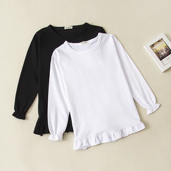 

Wholesale Baby Girl T Shirts Long Sleeve Cotton O Neck White Ruffle T Shirt For Kids Clothes 0-12t 5pcs/Lot Can Mix Order