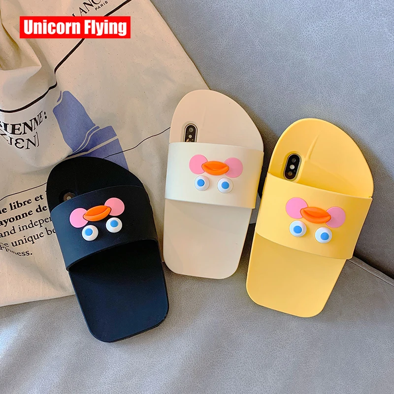 

LinXiang Cute 3D Wacky Funny Duck Slippers Soft Silicone Phone Case Back Cover For iphone 6 6s 7 8 Plus X XS Max XR