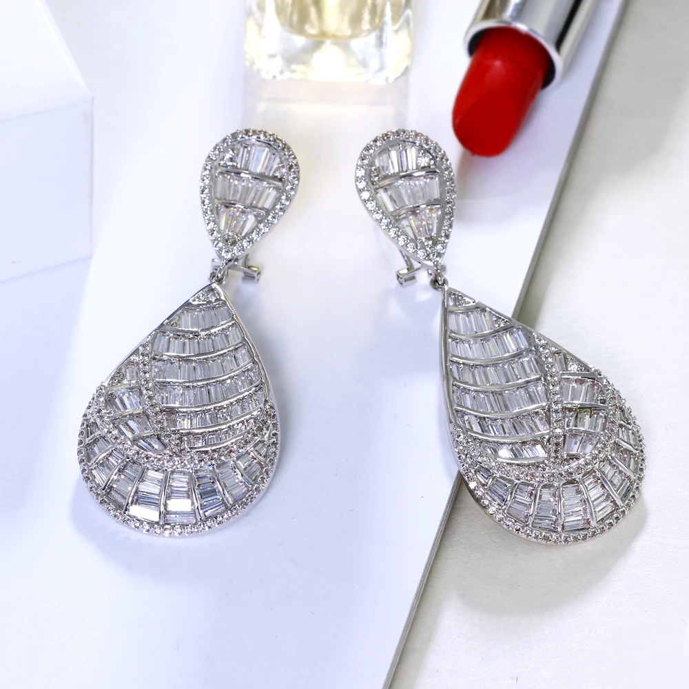 Very beautiful Long big earrings pave AAA cubic zircon crystal Women large dangling earring luxury Jewelry party Accessories