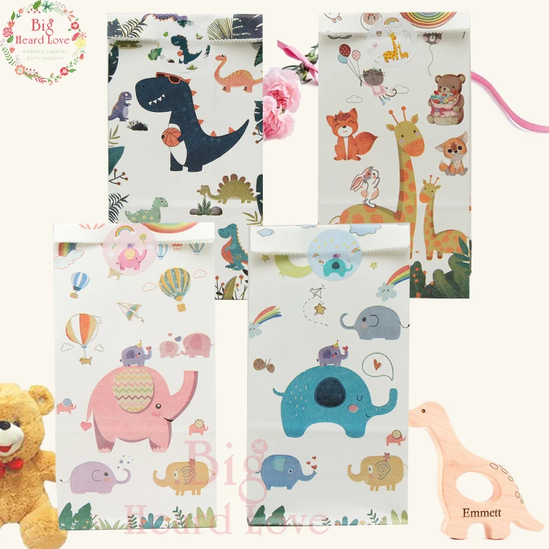 

48pcs Birthday Party Decorations Kids Giraffe Gift Bags Elephant Candy Bags Diosaur Baby Shower Packing Bag Jungle Theme Party