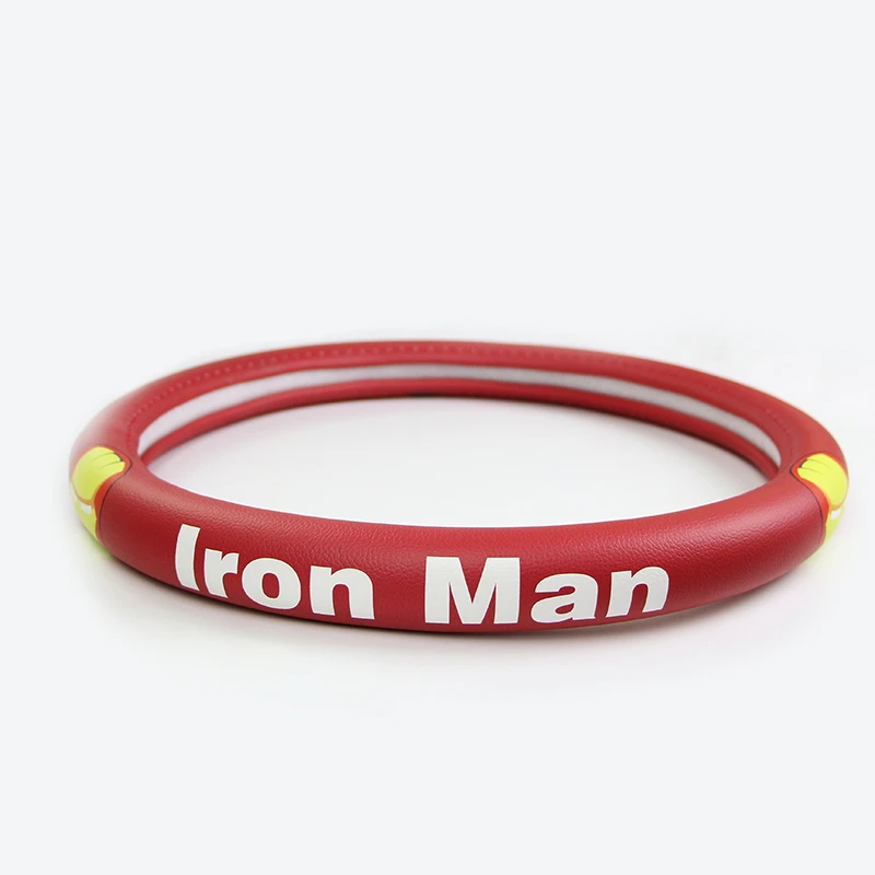 

Marvel Iron Man Car Steering Wheel Covers Case Leather Red Cartoon For fiesta passat b7 peugeot 206 note e60 Auto Accessories