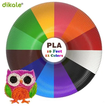 Dikale-Material de impresión 3D de 3m x 12 colores, filamento de bolígrafo 3D PLA 1,75mm, recambio de plástico para Impresora 3D, bolígrafo de dibujo