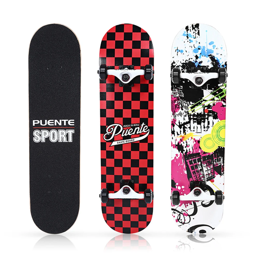 

PUENTE Double Kick Deck Skateboard Set Longboard ABEC - 9 Bearings Skate Board for Entertainment with T-shape Gadget 2 Colors
