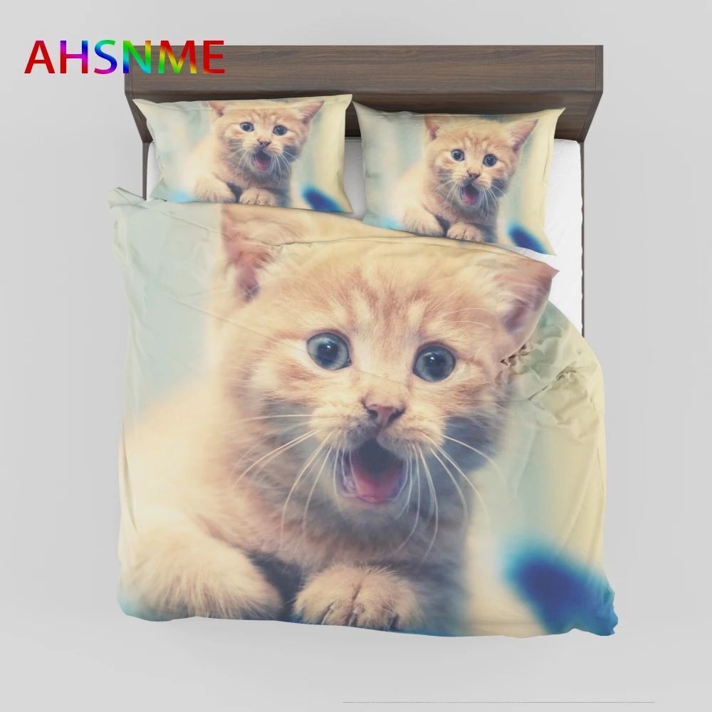 

4.AHSNME Little Kitty Bedding Set Cat Duvet Cover Sets Customize Size AU Europe Size Queen King Single for Kids Gift Bedlinens