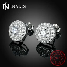 INALIS 925 пробы серебряные серьги-гвоздики женские роскошные модные круглые серьги с цирконом Forever Love подарок для женщин