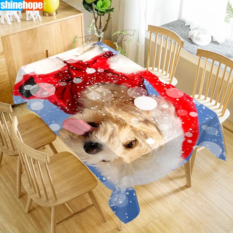 

Custom Christmas Dog Bolognese Table Cloth Oxford Print Rectangular Waterproof Oilproof Animals Table Cover Wedding Tablecloth