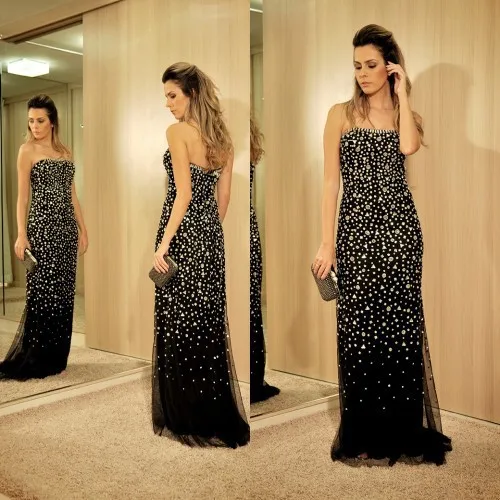 Long Black Prom Dresses Amazing Dress Girl Websites Straight Floor-Length Court Train Built-In Bra Crystal Sweethe 2015 In Stock | Свадьбы и