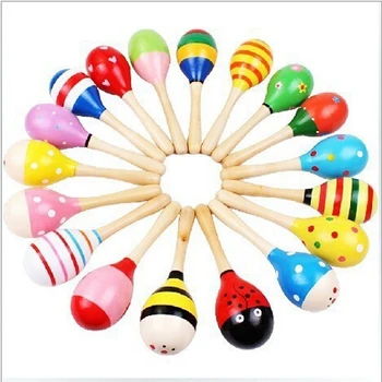 

2PC Colorful Kids Wooden Maracas Ball Rattle Toy Sand Hammer Rattle Learning Musical Instrument Percussion Rattle Shaker for BAB
