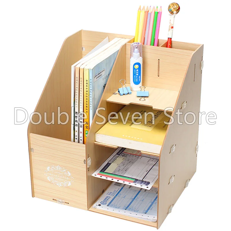 

Wooden A4 file stationery management storage box desktop office finishing grid invitation card pencil rack