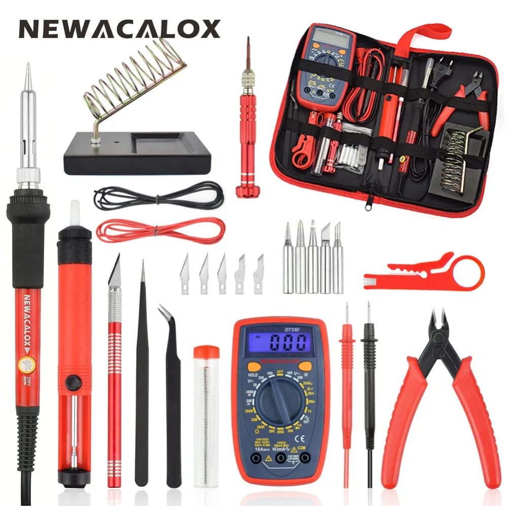 NEWACALOX 60W EU/US Multifunctional Electric Soldering Iron Kit Adjustable Temperature Repair Welding Tool Digital Multimeter NEWACALOX 60W EU/US Multifunctional Electric Soldering Iron Kit Adjustable Temperature Repair Welding Tool Digital Multimeter
