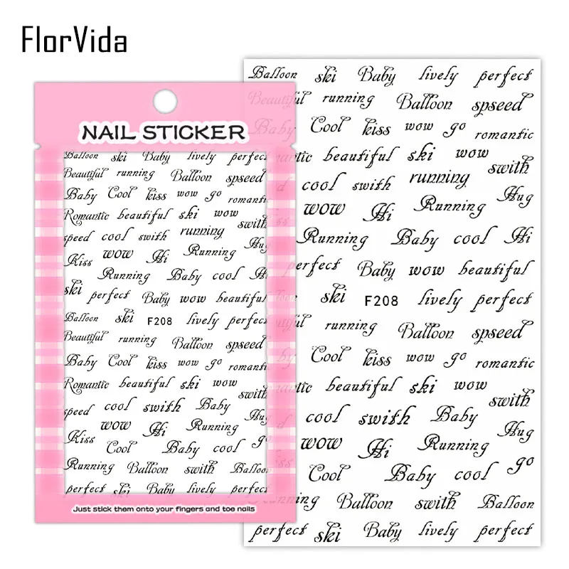 FlorVida F152 клей для ногтей Наклейка s на ногти дизайн драгоценных камней Кот узел линий белый черный Золотой F серии Стикер Маникюр