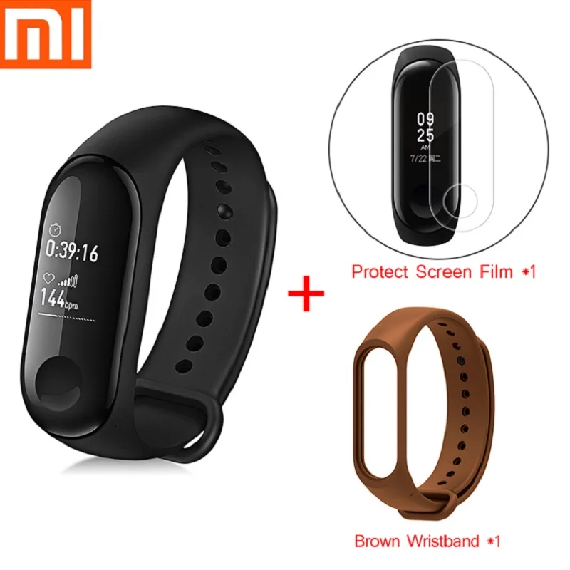 Xiaomi Mi Band 3 спортивный умный Браслет фитнес-трекер умный Браслет Шагомер пульсометр сенсорный экран отправка браслета ремешок - Цвет: Add Brown Wristband