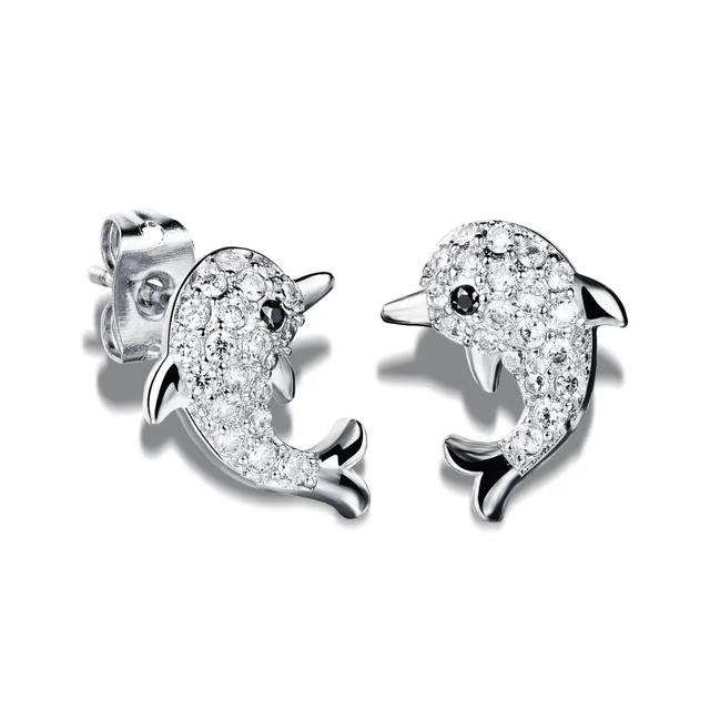 Cute Small Dolphin Kids Earrings Yellow White Gold Filled Full Cute Small Dolphin Kids Earrings Yellow White Gold Filled Full Zircon Animal Stud Childrens
