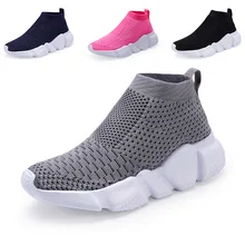 Летняя новая стильная детская спортивная прогулочная обувь; Детские кроссовки без застежки; носки для мальчиков и девочек; сетчатая дышащая обувь со средним вырезом