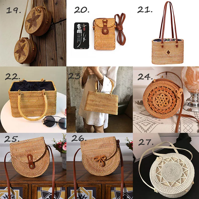 Многоцелевая женская соломенная сумка для хранения, Пляжная бамбуковая сумка, сумка-тоут на плечо, органайзер для косметики, сумки из ротанга