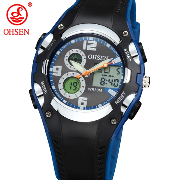 Ohsen цифровой бренд спортивные часы наручные детские для мальчиков Дети водонепроницаемый цифровой дисплей силиконовый ремешок модные часы - Цвет: Синий
