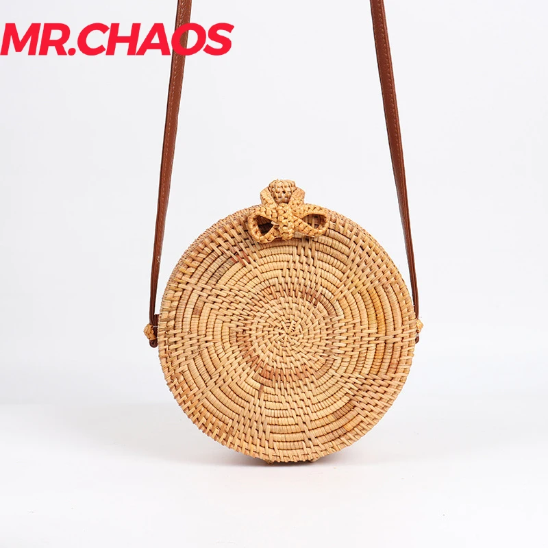 

Summer Bali Hand Woven Women Rattan Bag Round Shoulder Crossbody Bags Beach Straw Bag Bohemian Knitting Travel Circular Handbags